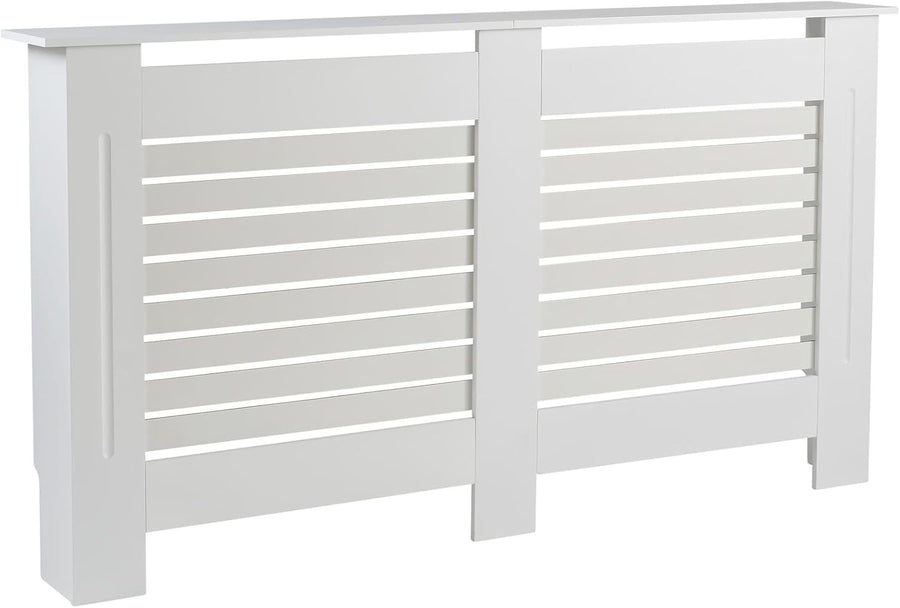 White Radiator Cover Wooden Slatted Grill Cabinet 152x19x82cm Large