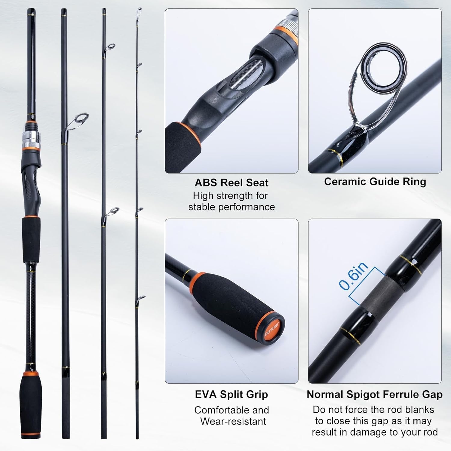 4 Piece Travel Fishing Rod Reel Kit Carbon Fibre Case Lures Tools Set