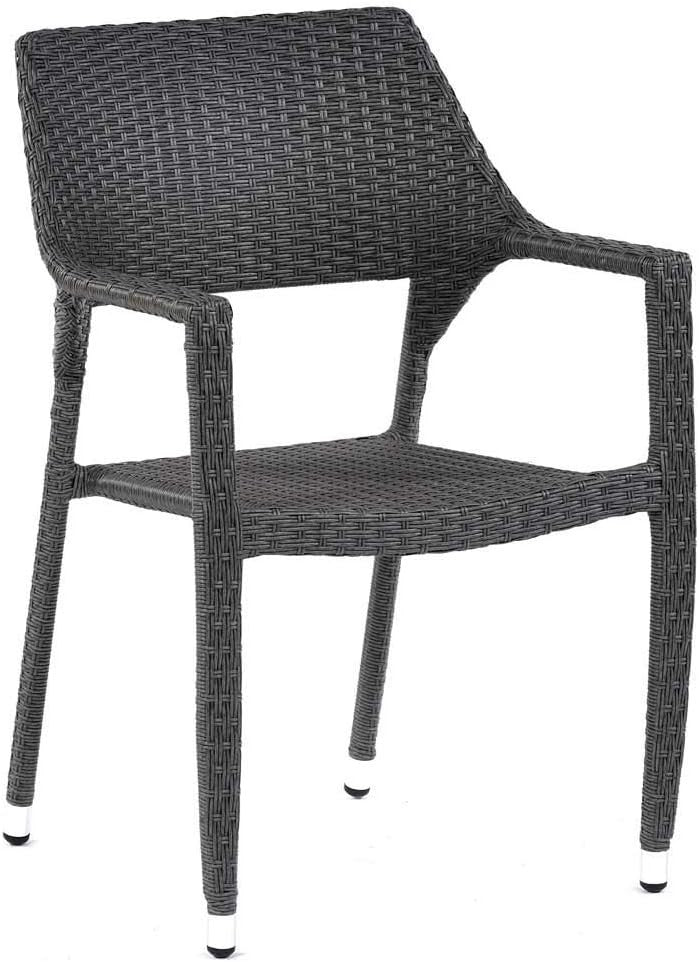 Rattan Garden Armchair Light Grey Cushion Stackable Patio Outdoor Chair