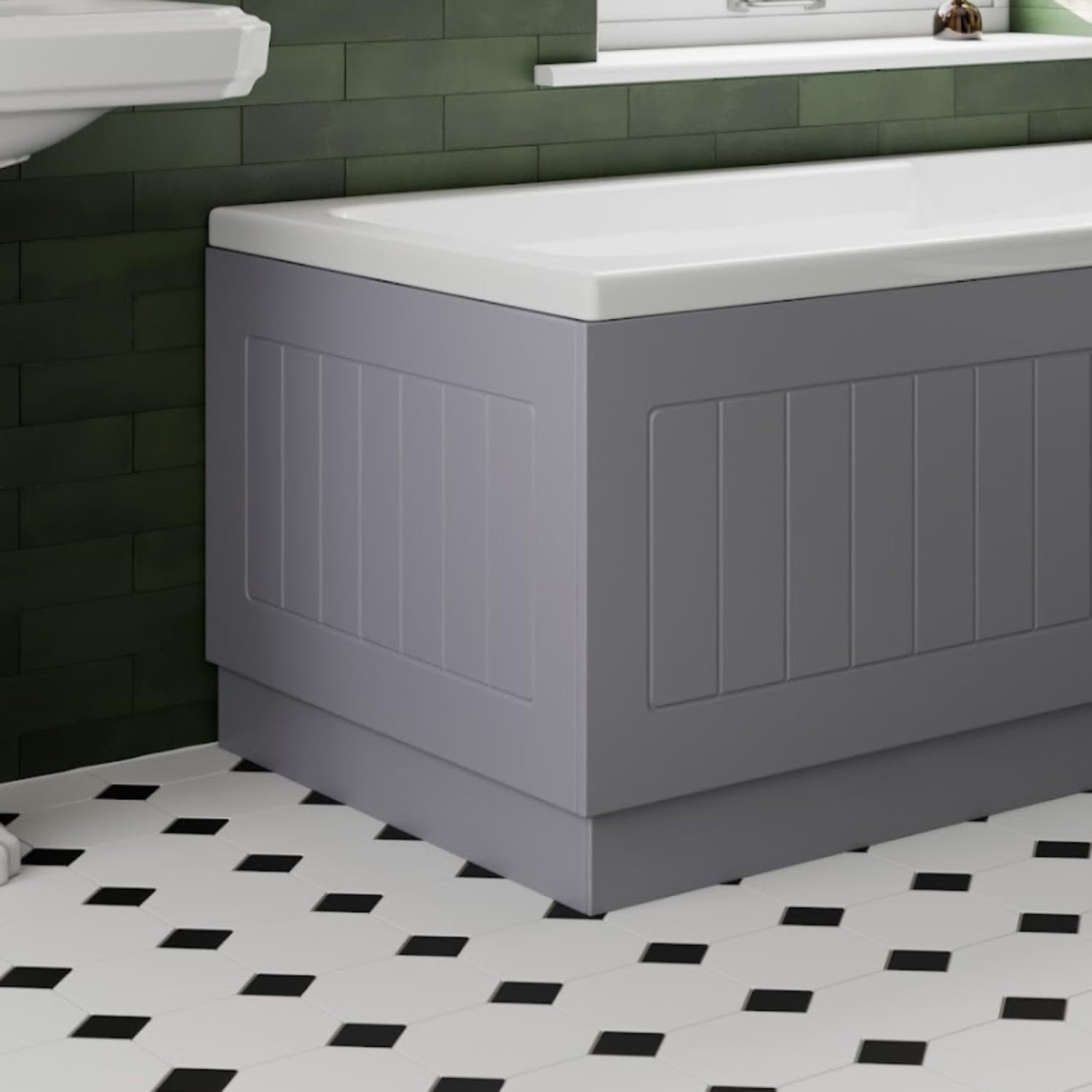 1700mm Side & 700mm End Grey Gloss MDF Bath Panels Tongue & Groove