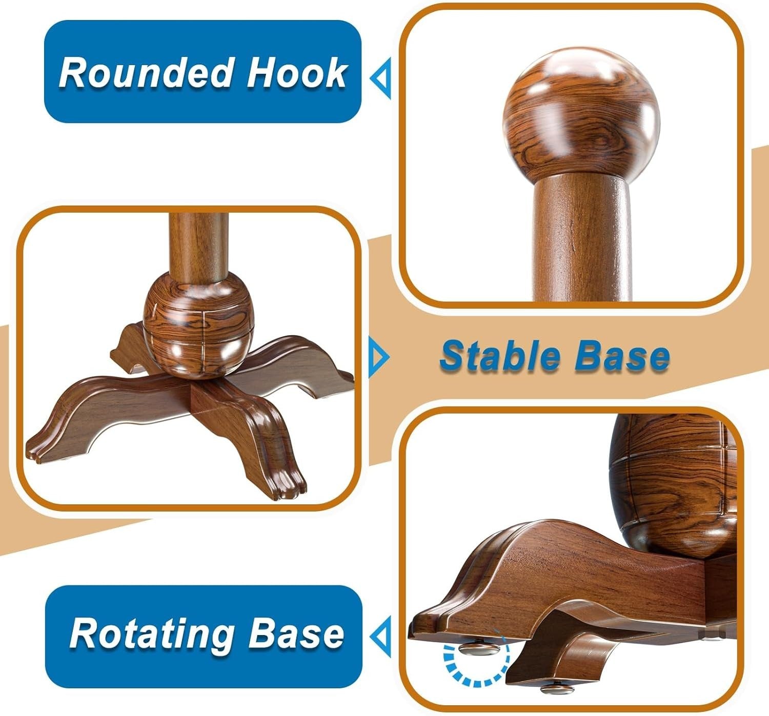 Wood Standing Coat Rack 8 Hooks | Heavy Duty Hat & Coat Stand 173cm
