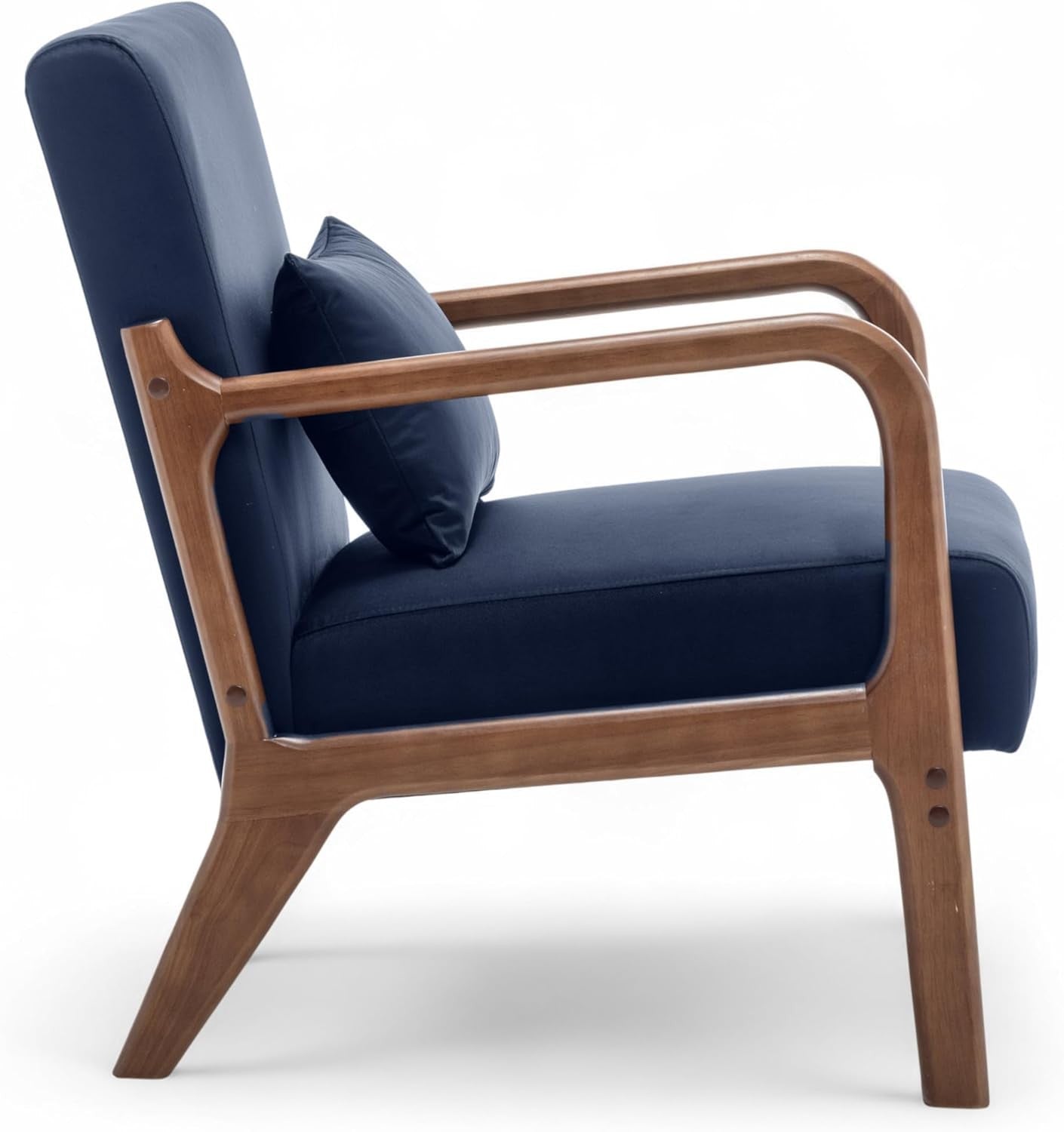 Navy Blue Velvet Accent Chair w/ Lumbar Cushion – Small Armchair