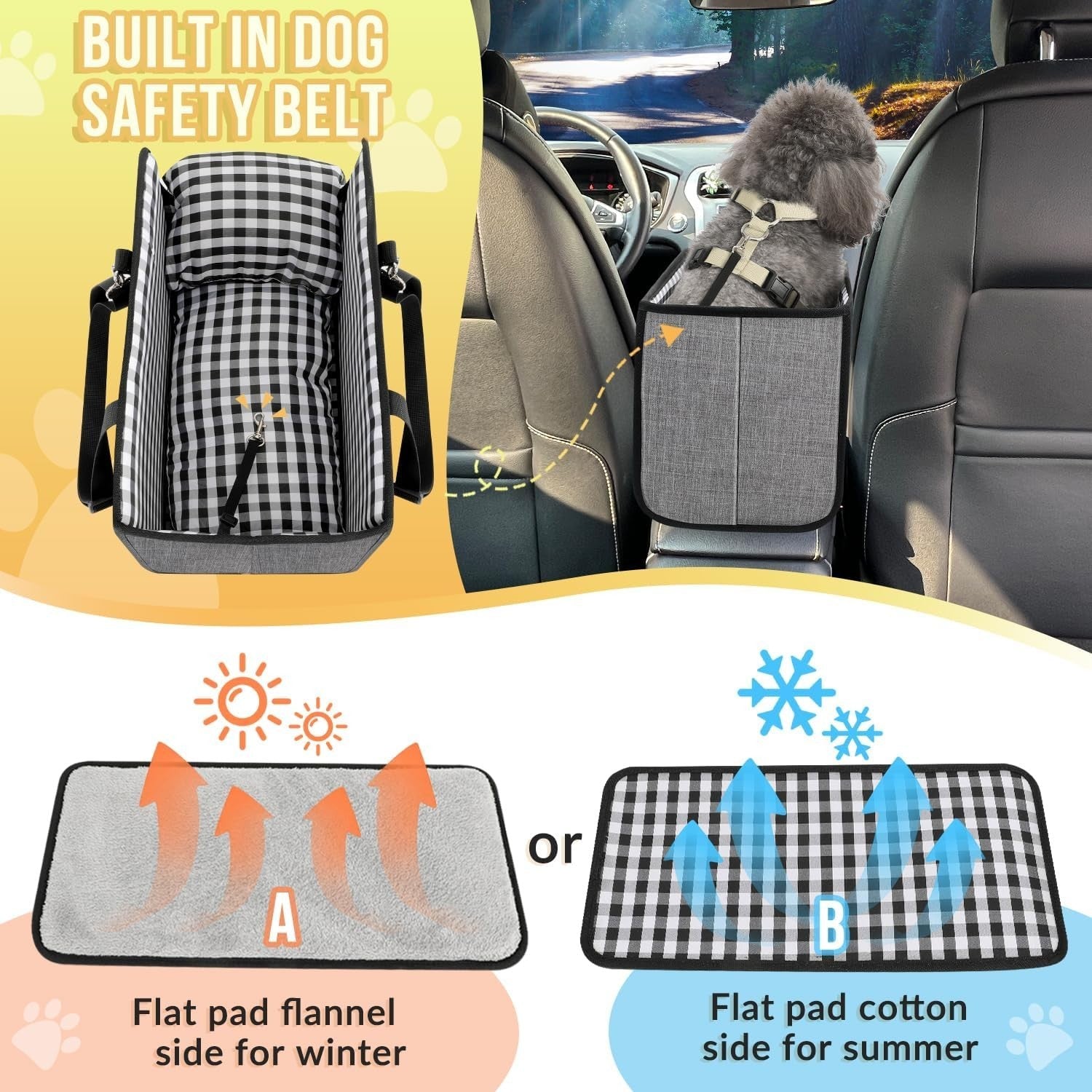 Console Dog Car Seat Booster Carrier Pet Travel Bed Safety Belt Small Dog