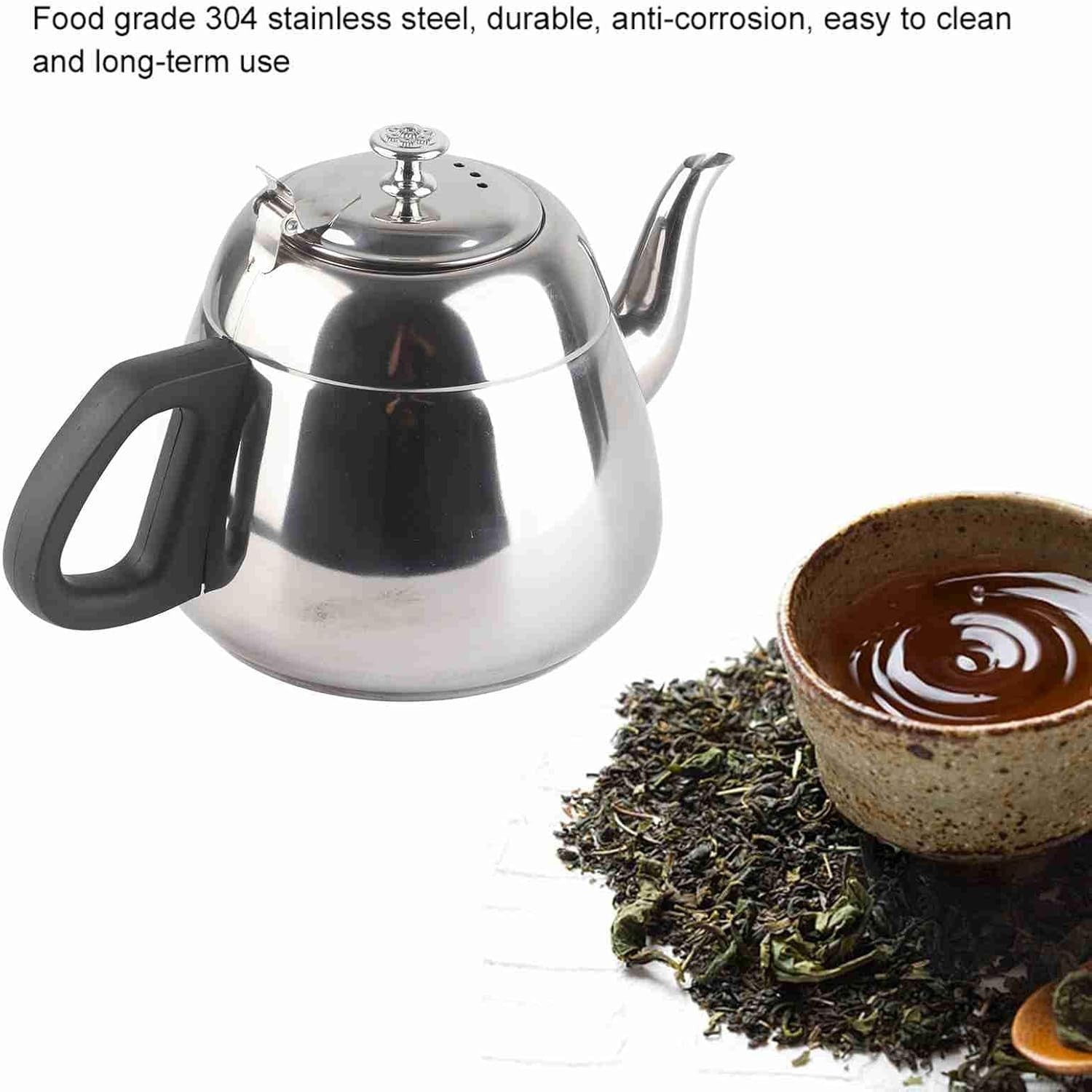 2L Stainless Steel Teapot with Strainer Induction Hob Tea Coffee Pot