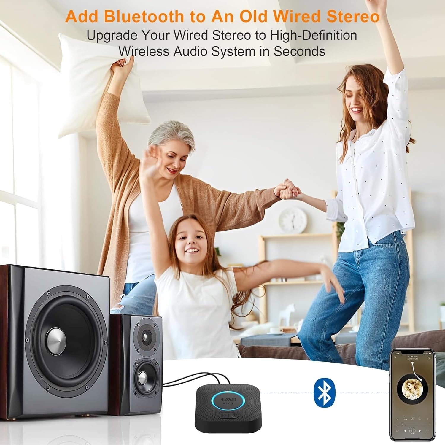1Mii B06 Bluetooth 5.3 Receiver aptX HD Long Range Audio Adapter RCA AUX