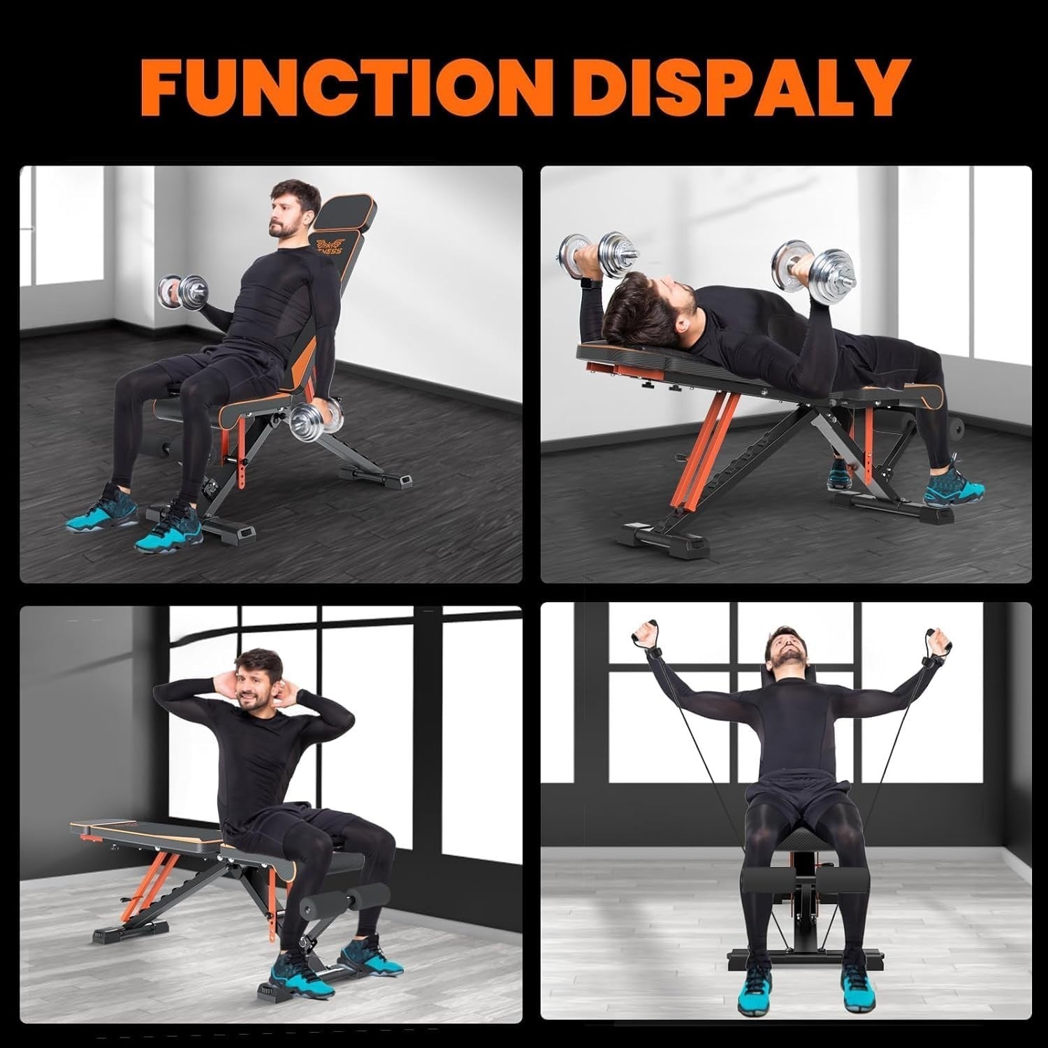 Adjustable Folding Weight Bench 400kg Incline Decline Full Body Home Gym