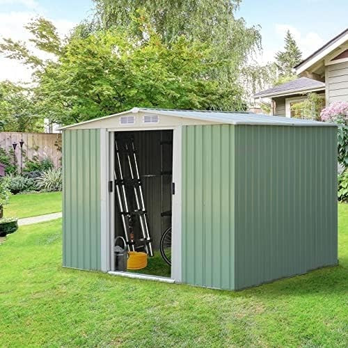 6x8FT Metal Garden Shed Outdoor Storage House with Vents, Ramp & Lockable Door