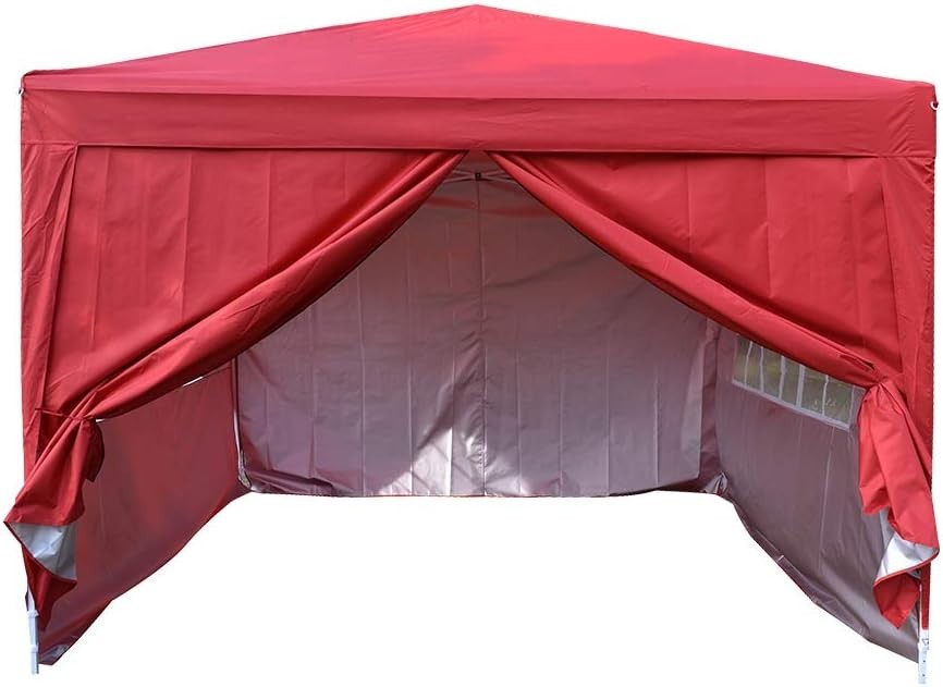 3x3m Red Waterproof Pop Up Garden Gazebo Party Tent with Sides – Heavy-Duty