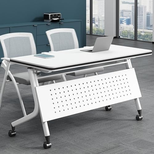 Rolling Flip-Top Conference Table 55" – Folding Desk w/ Wheels & Privacy Panel