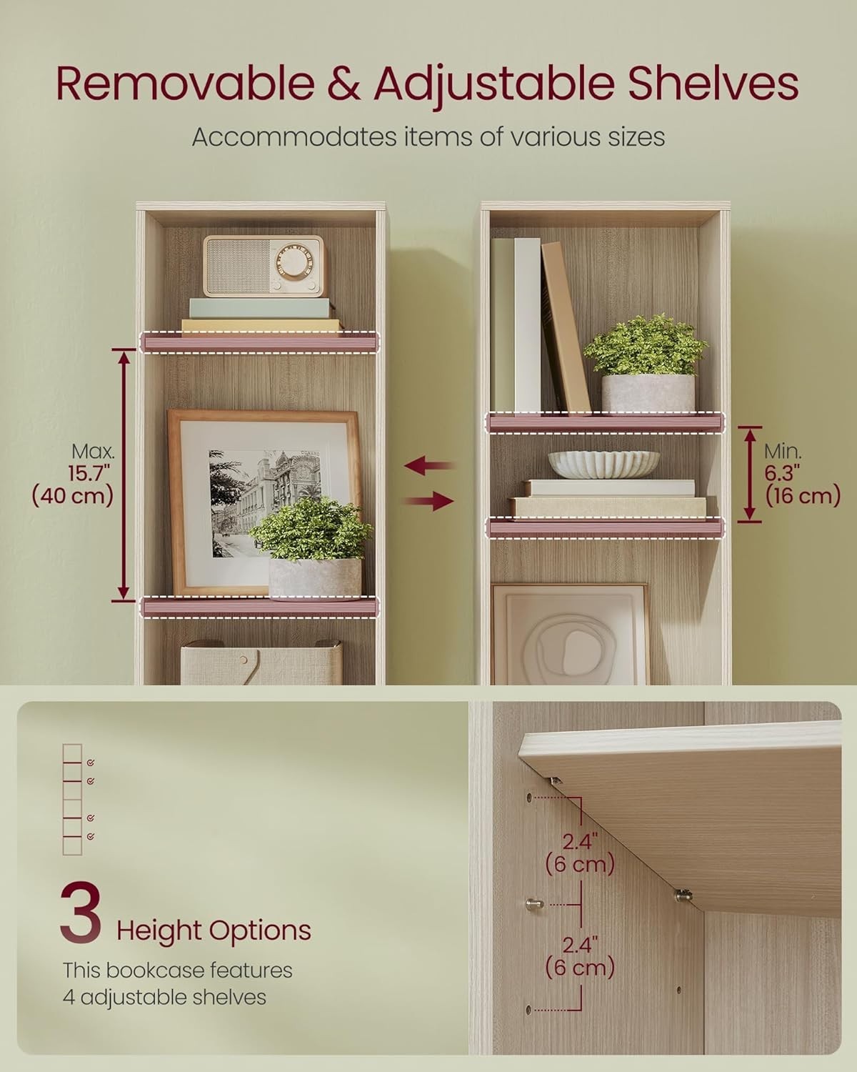 6 Tier Natural Wooden Bookcase Tall Storage Display Book Shelf for Living Room