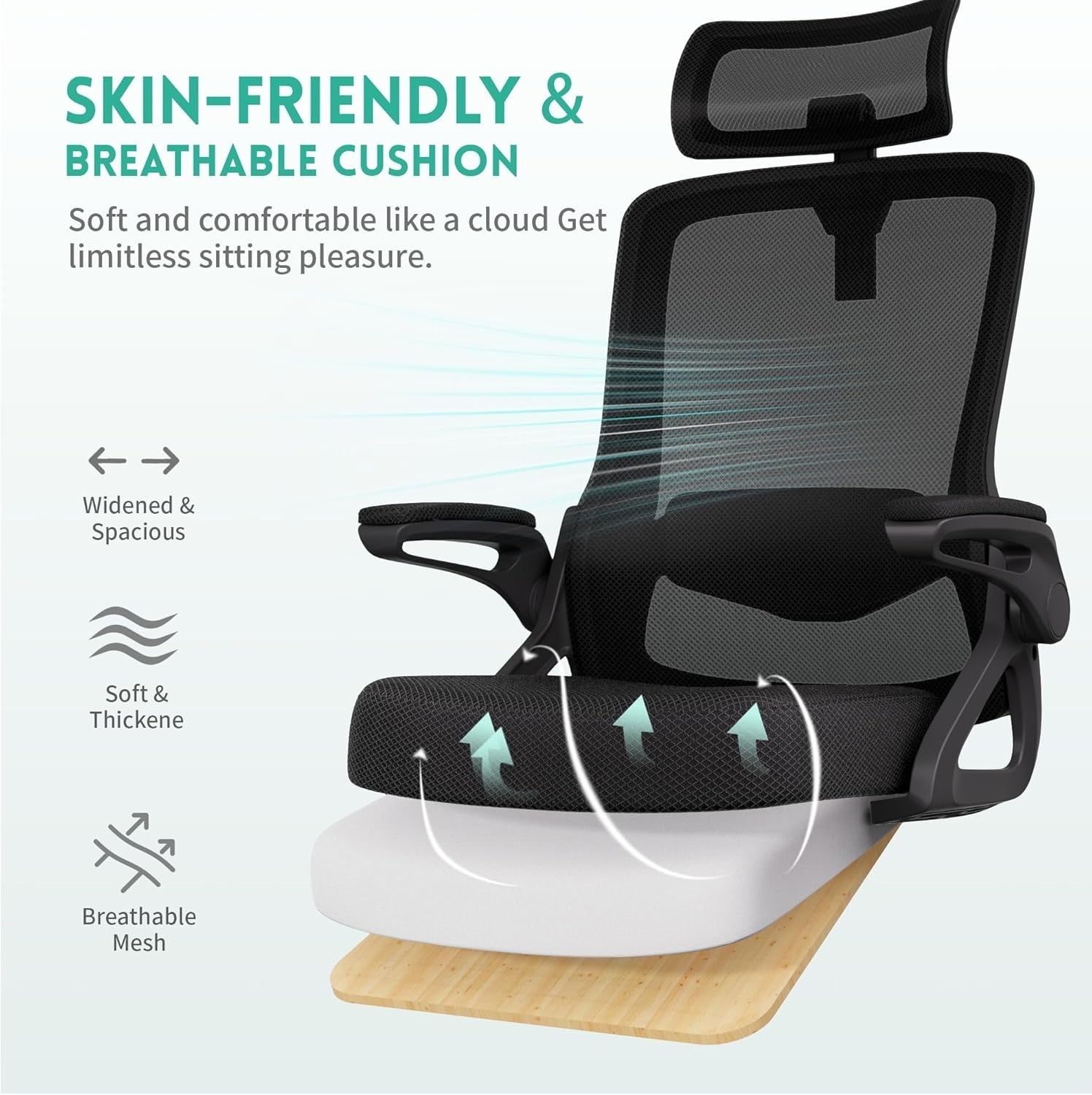 Ergonomic Office Chair Mesh Back Flip-Up Arms Adjustable Lumbar Support