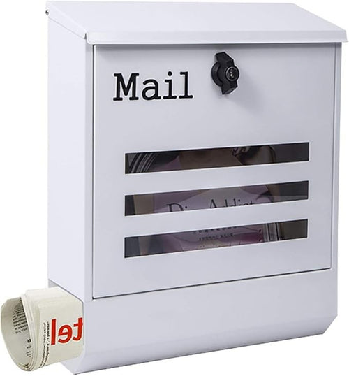 Lockable Wall Mounted Mailbox White – Weatherproof, Secure, Vintage Style