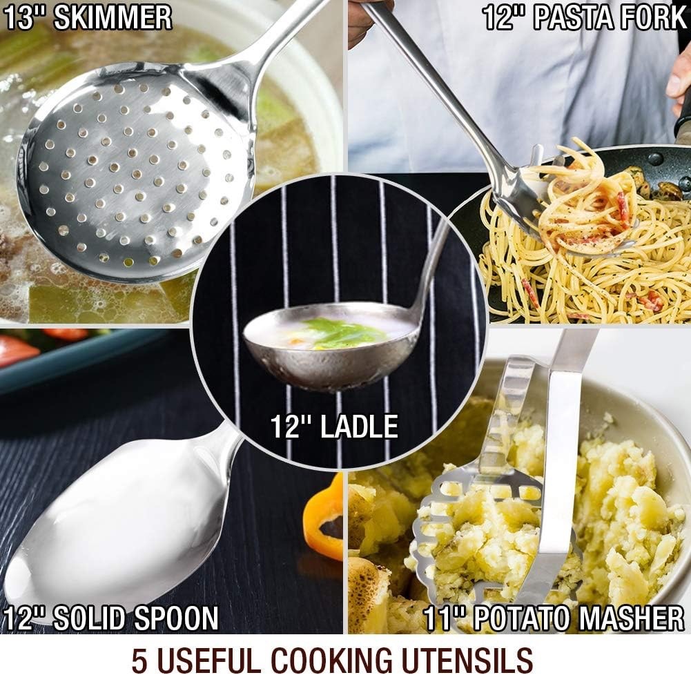 14Pcs Nickel-Free Stainless Steel Cookware Set with Glass Lids & Utensils