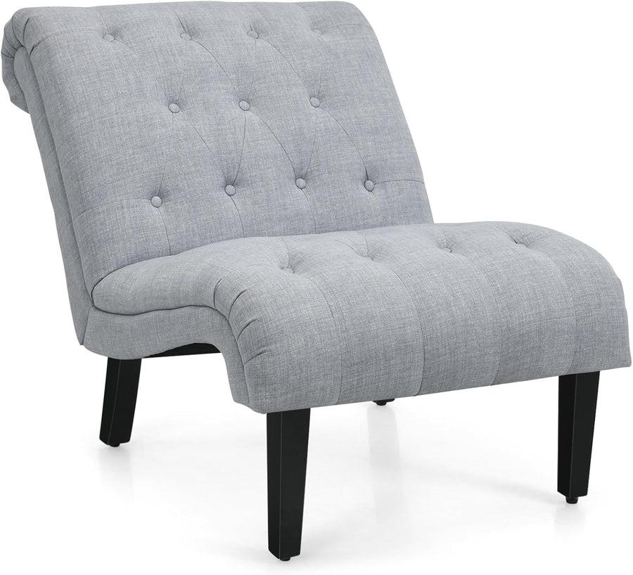 Light Grey Accent Chair Linen Lounge Button Tufted Armchair