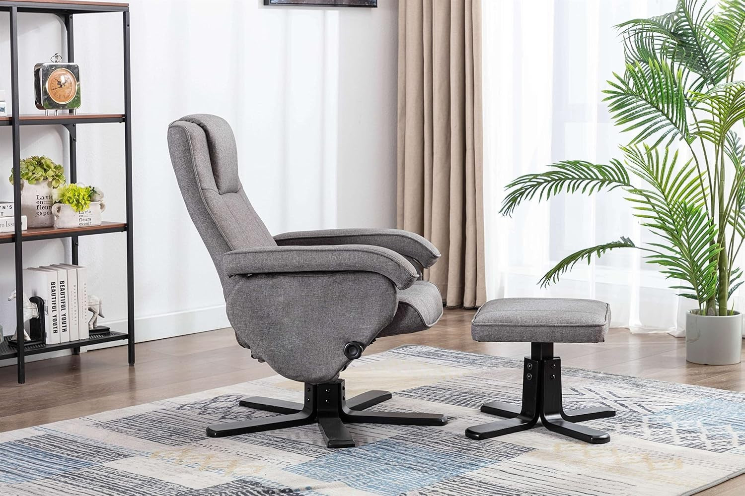 Recliner Armchair Swivel Fabric Chair w/ Footstool Lounge Office Home
