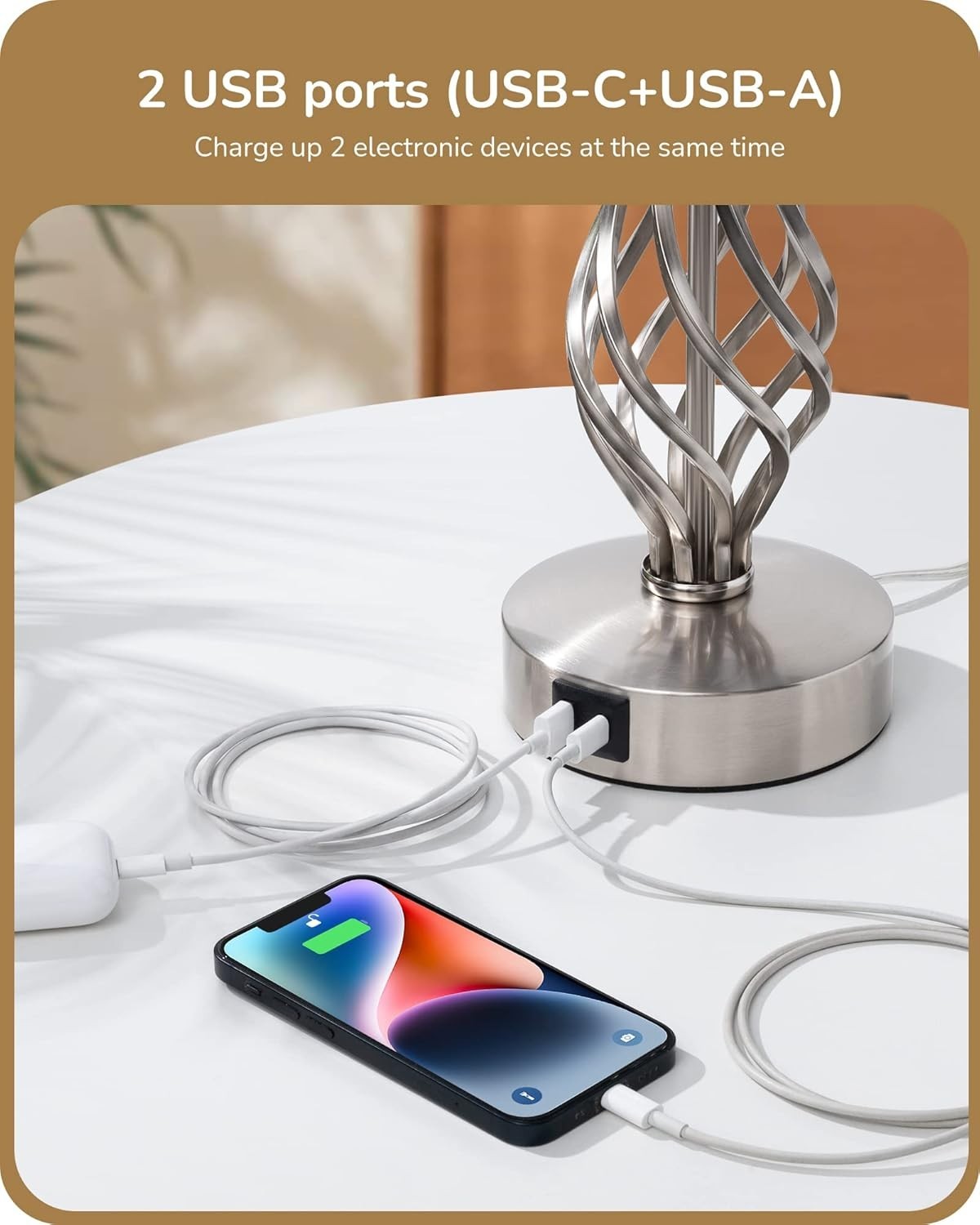 Dimmable Bedside Table Lamps Set of 2 with USB Charging & Touch Control