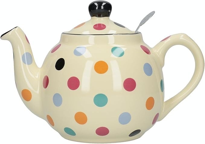 Ceramic Teapot with Infuser 1L Polka Dot Tea Pot 4 Cup Ivory