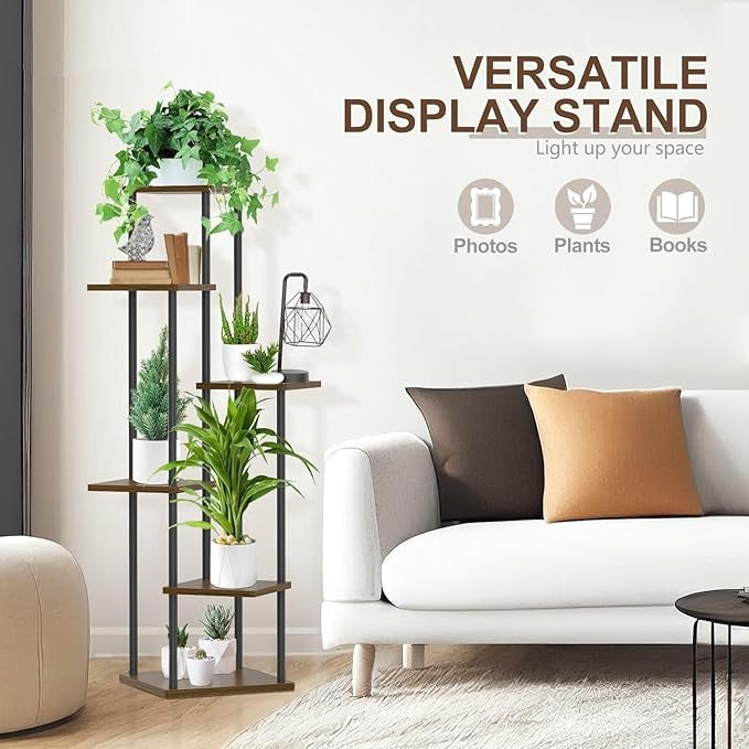 6 Tier Tall Metal Wood Plant Stand Indoor Outdoor Corner Display Shelf Rack