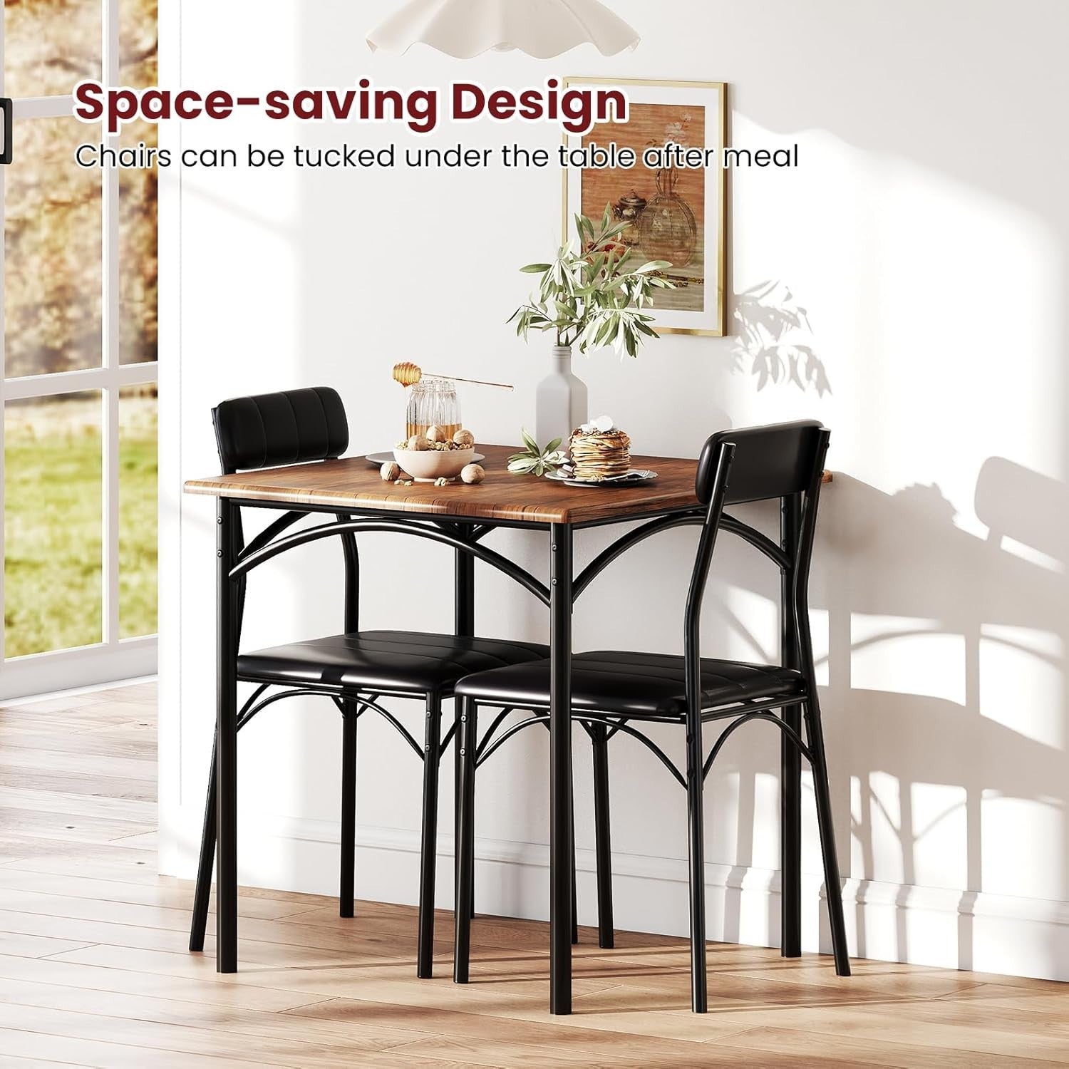 Compact 3-Piece Dining Set with Padded Chairs | Space-Saving Kitchen Table
