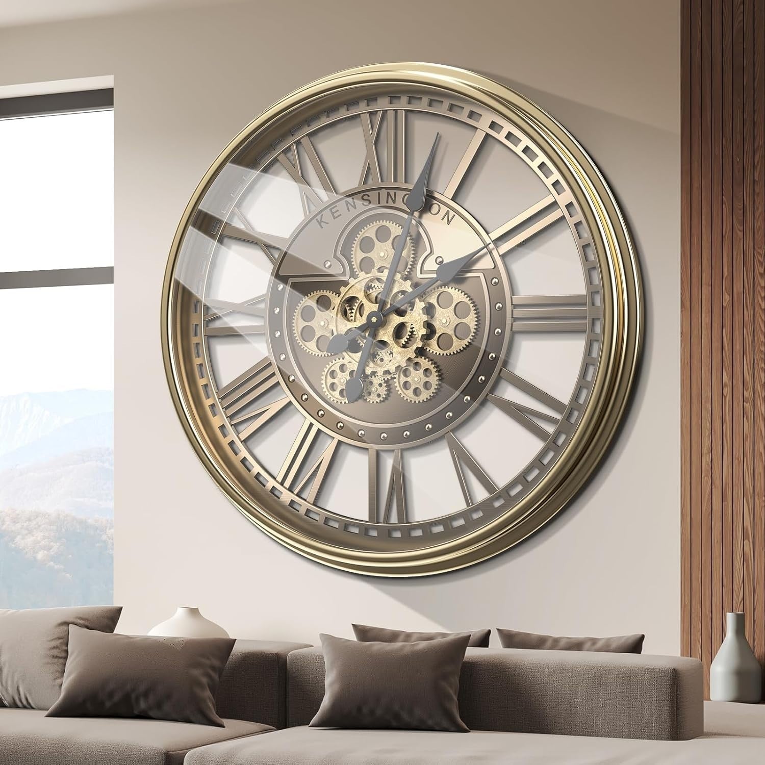 Large Industrial Moving Gear Wall Clock, Steampunk Metal Decor, 21 Inch