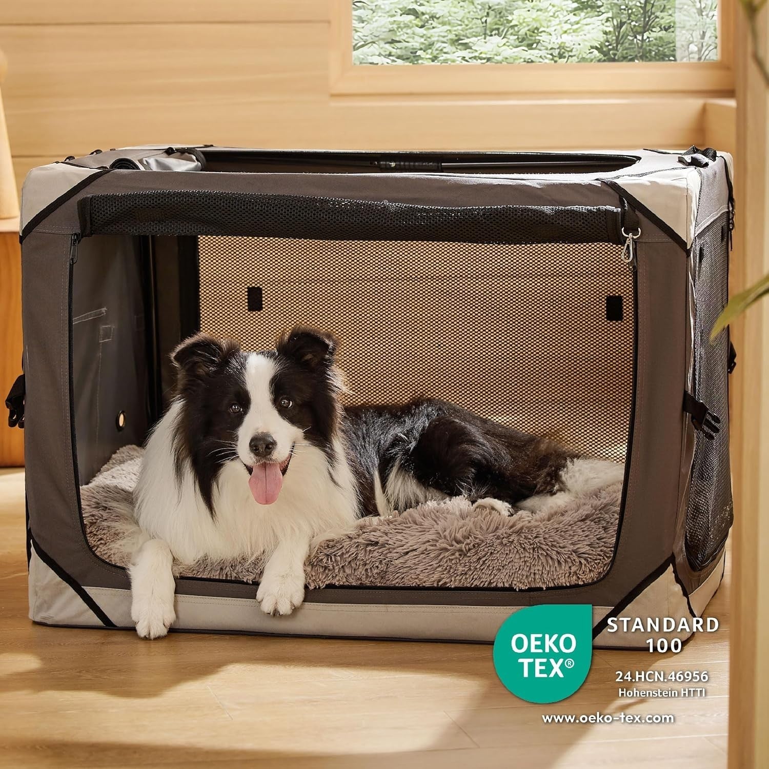 Large Fluffy Dog Crate Bed Washable Anti Slip Warm Cushion 89x58cm Camel