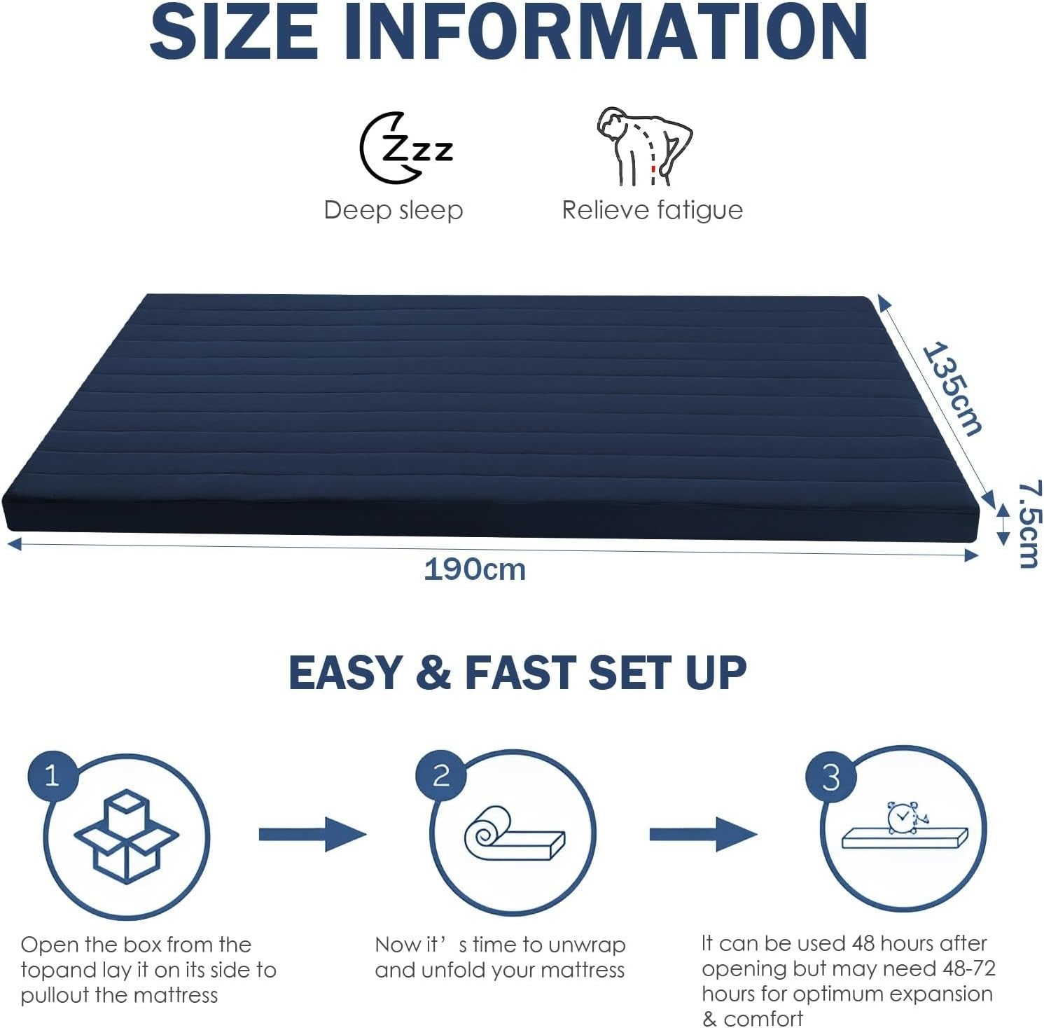 Double Roll Up Foam Floor Mattress Guest Bed Foldable Travel Mat 190x135cm