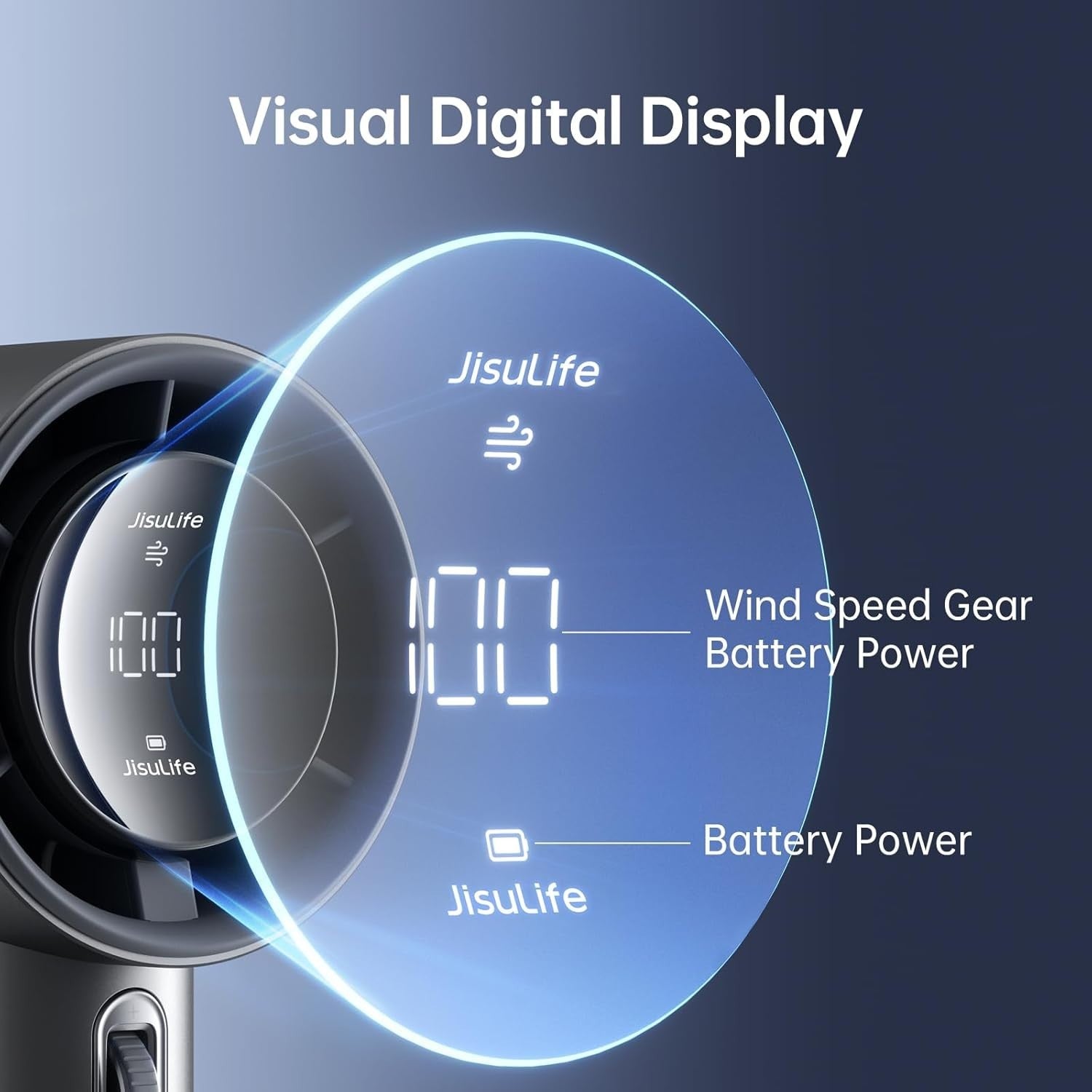 Portable Handheld Fan – 100-Speed Turbo Mini Air Cooler Grey Digital Display
