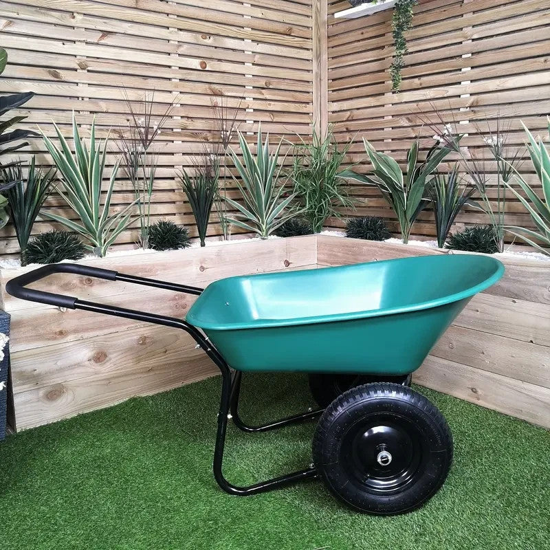 Heavy Duty Garden Wheelbarrow 2-Wheel Pneumatic Tyres Plastic Cart 150kg