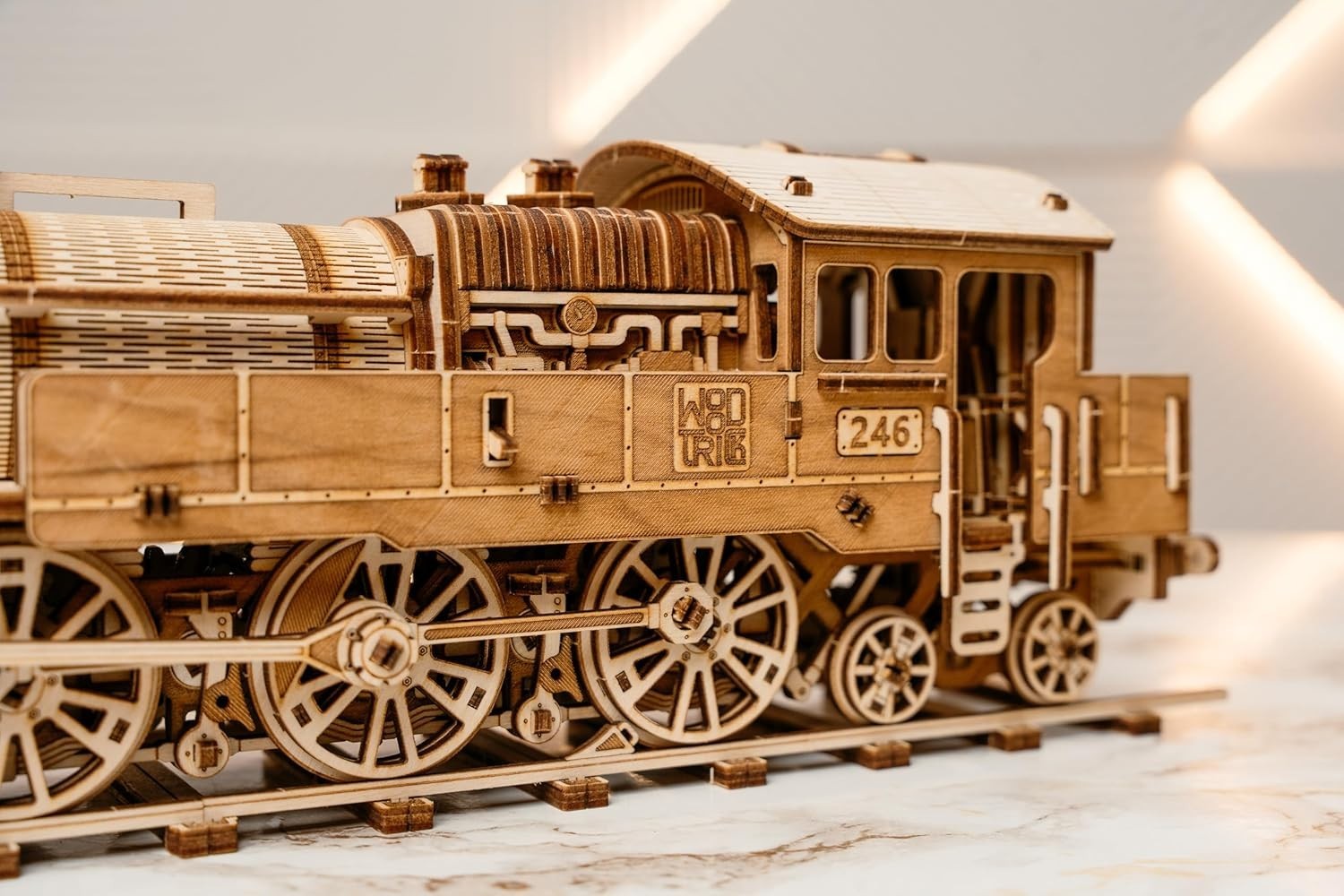3D Wooden Train Puzzle Locomotive Model Kit with Railway DIY Adult Build
