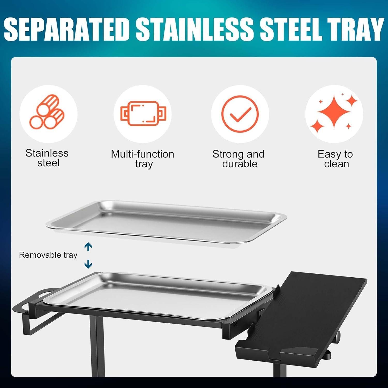 Stainless Steel Tattoo Tray Cart Rolling Workstation with Adjustable Table