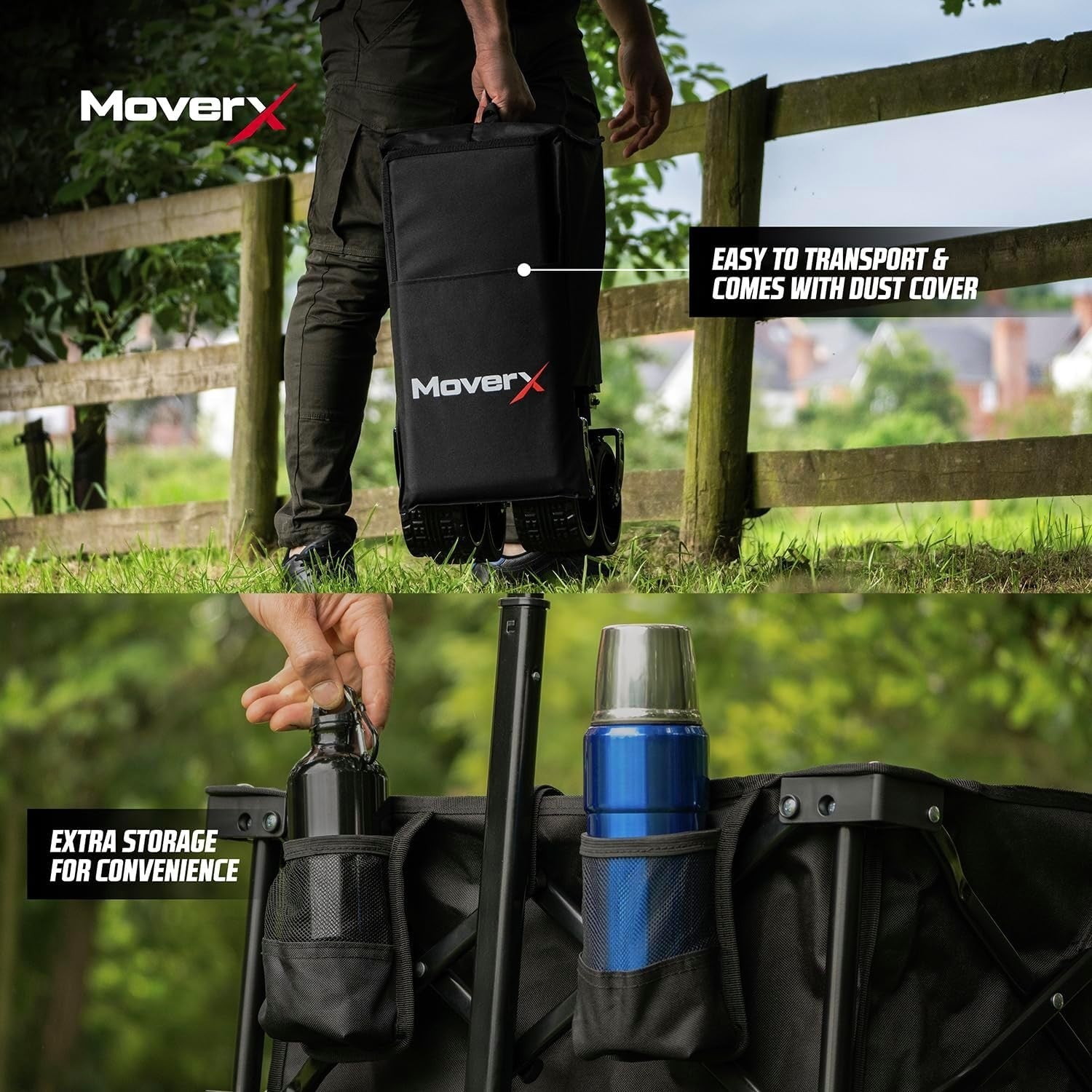 Black 200L Folding Camping Wagon Wide Wheel Festival Trolley Adjustable Handle
