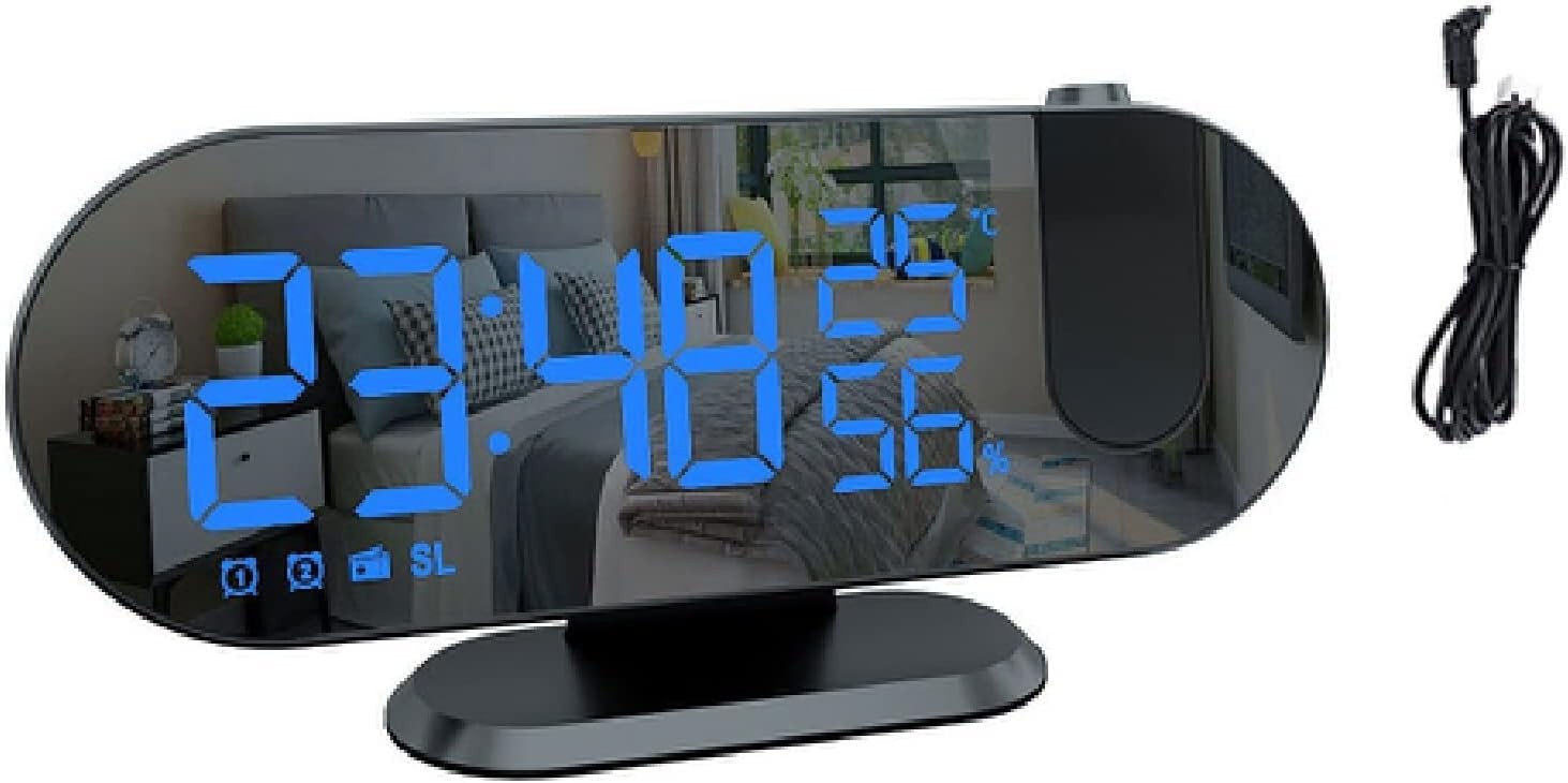 Projection Alarm Clock FM Radio 180° Ceiling Display Snooze USB LED