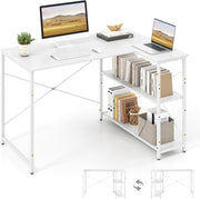 Modern White L-Shaped Corner Desk w/Adjustable Shelves & Metal Frame