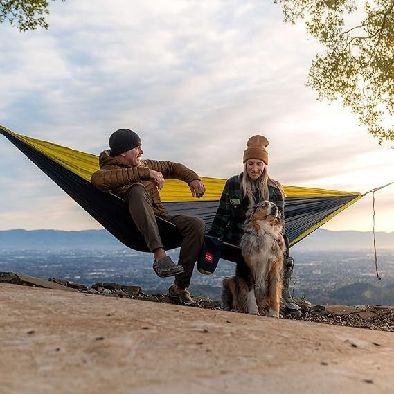 Double Camping Hammock Blue Nylon 400lb Capacity | Lightweight, Travel-Ready