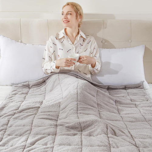 4kg Weighted Blanket, Silver Grey Teddy Fleece Quilted 125x150cm Anxiety Relief