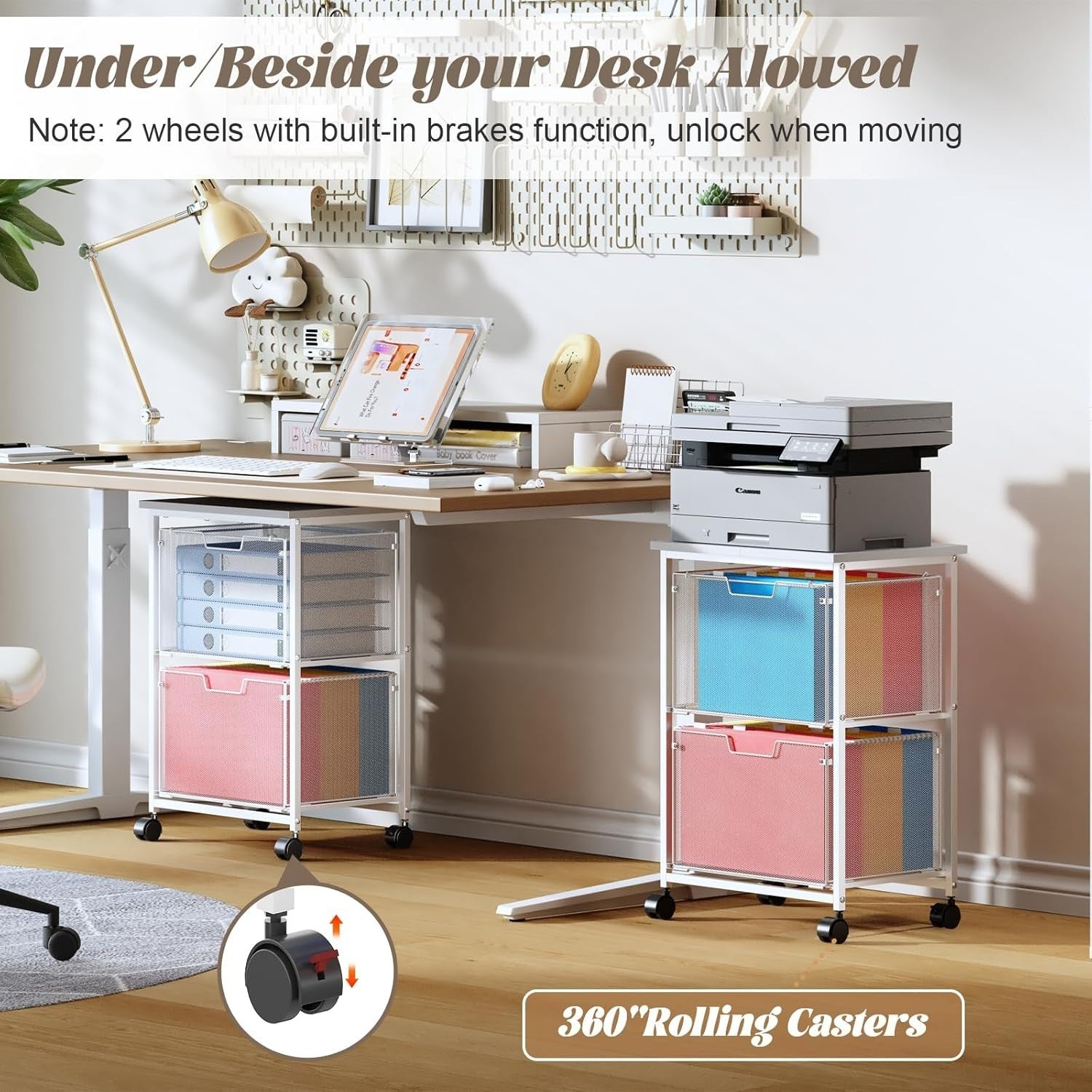 Letter Legal Rolling File Cabinet Cart 2 Drawer Mobile Storage White Storage