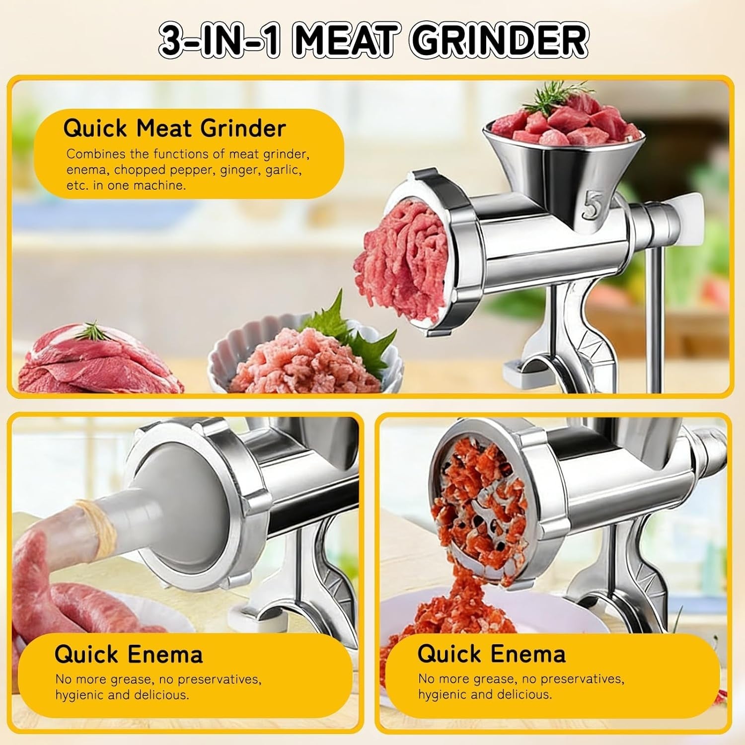 Manual Meat Grinder Sausage Stuffer Stainless Steel Mincer Clamp