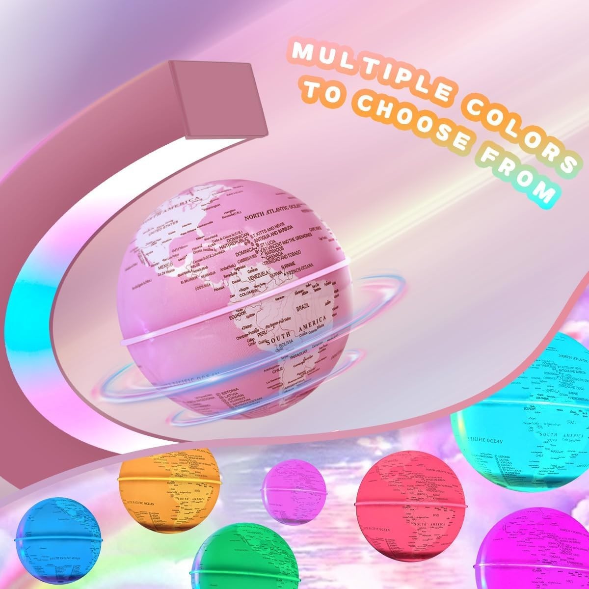 Magnetic Levitating Globe Pink LED Floating Desk Self-Rotating Lamp