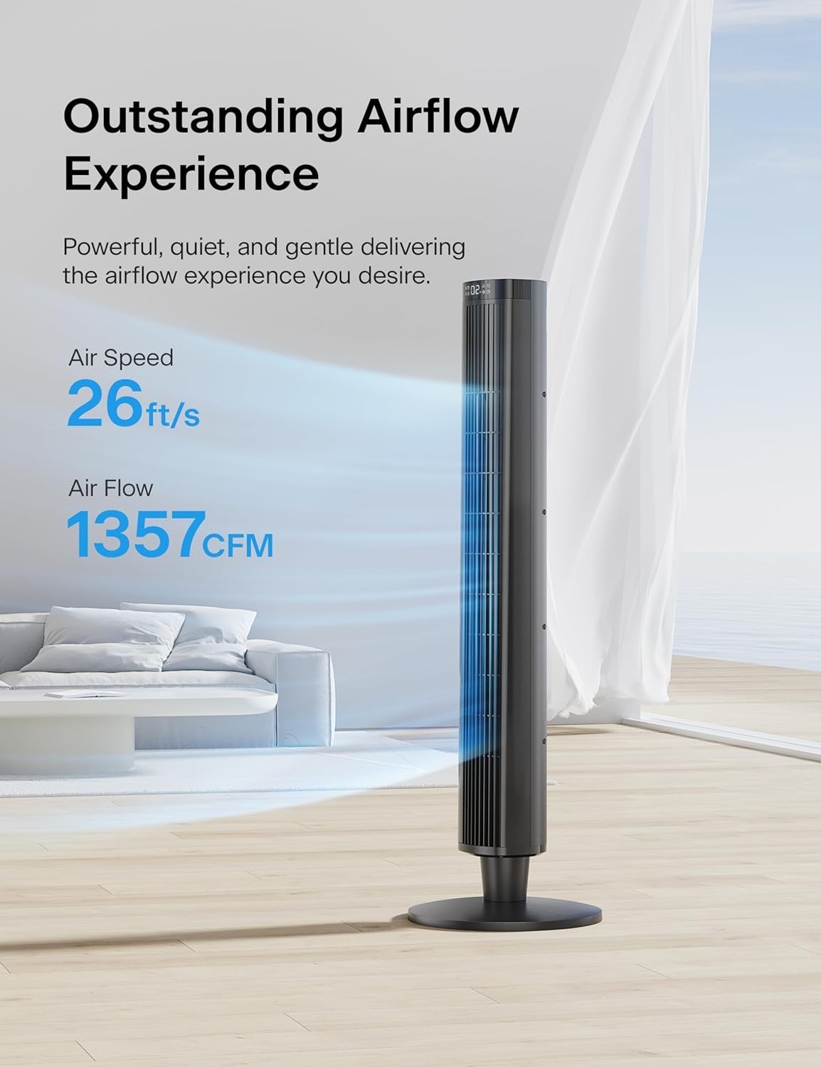 42 Inch Tower Fan with Remote Control 6-Speed Oscillating Cooling Fan Quiet