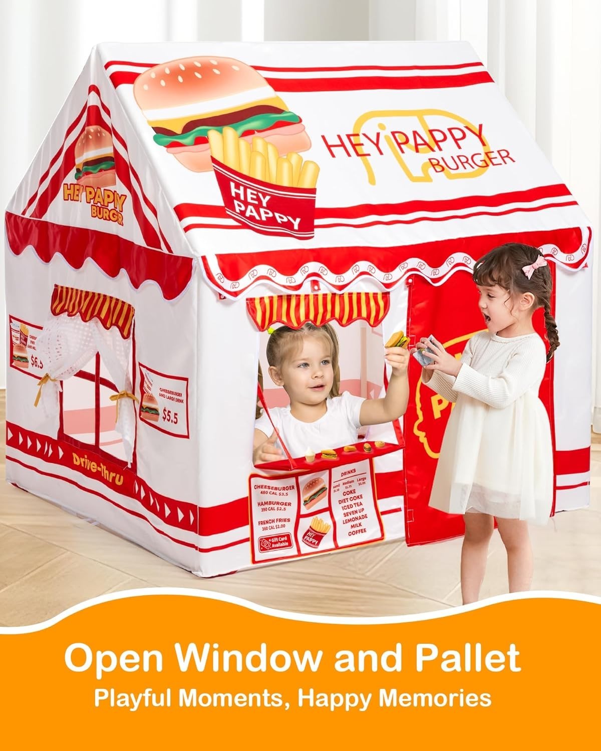 Burger Shop Kids Play Tent Indoor Outdoor w Lights Toys Windows