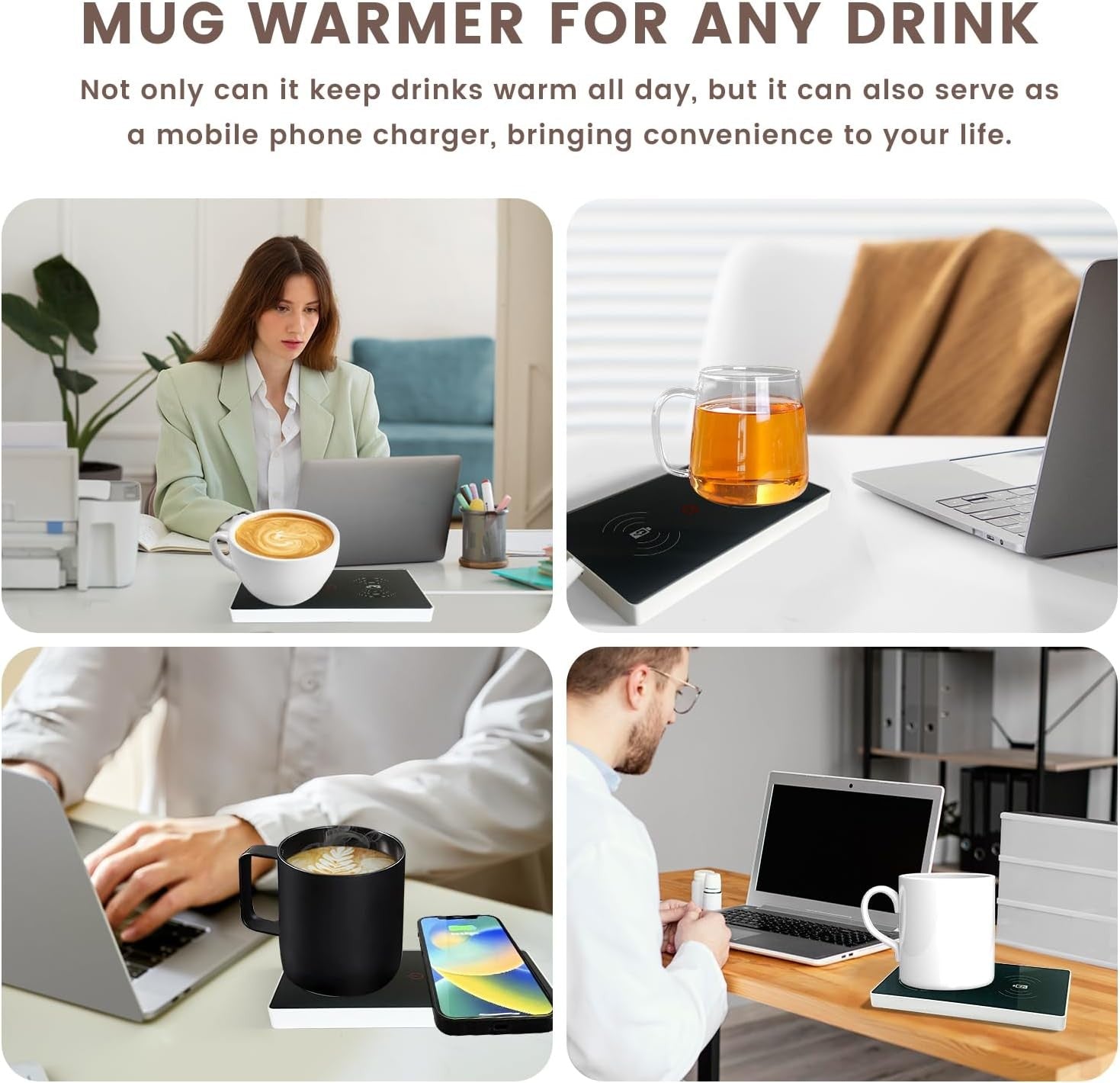 White USB Coffee Mug Warmer 2in1 Smart Desk Heater