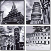 Black White Architecture Canvas Wall Art Set Modern 4 Panel Prints Decor