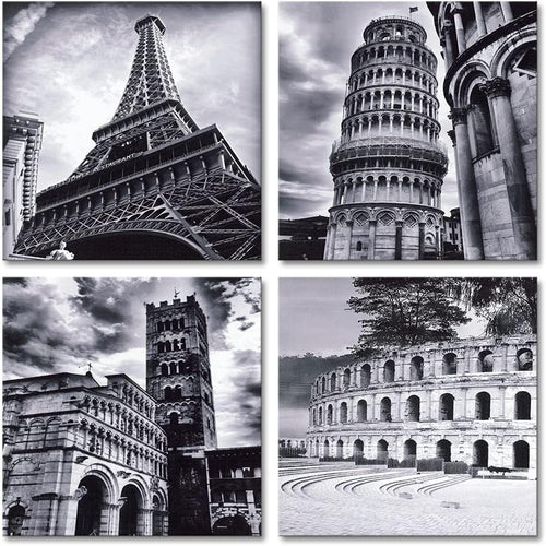 Black White Architecture Canvas Wall Art Set Modern 4 Panel Prints Decor