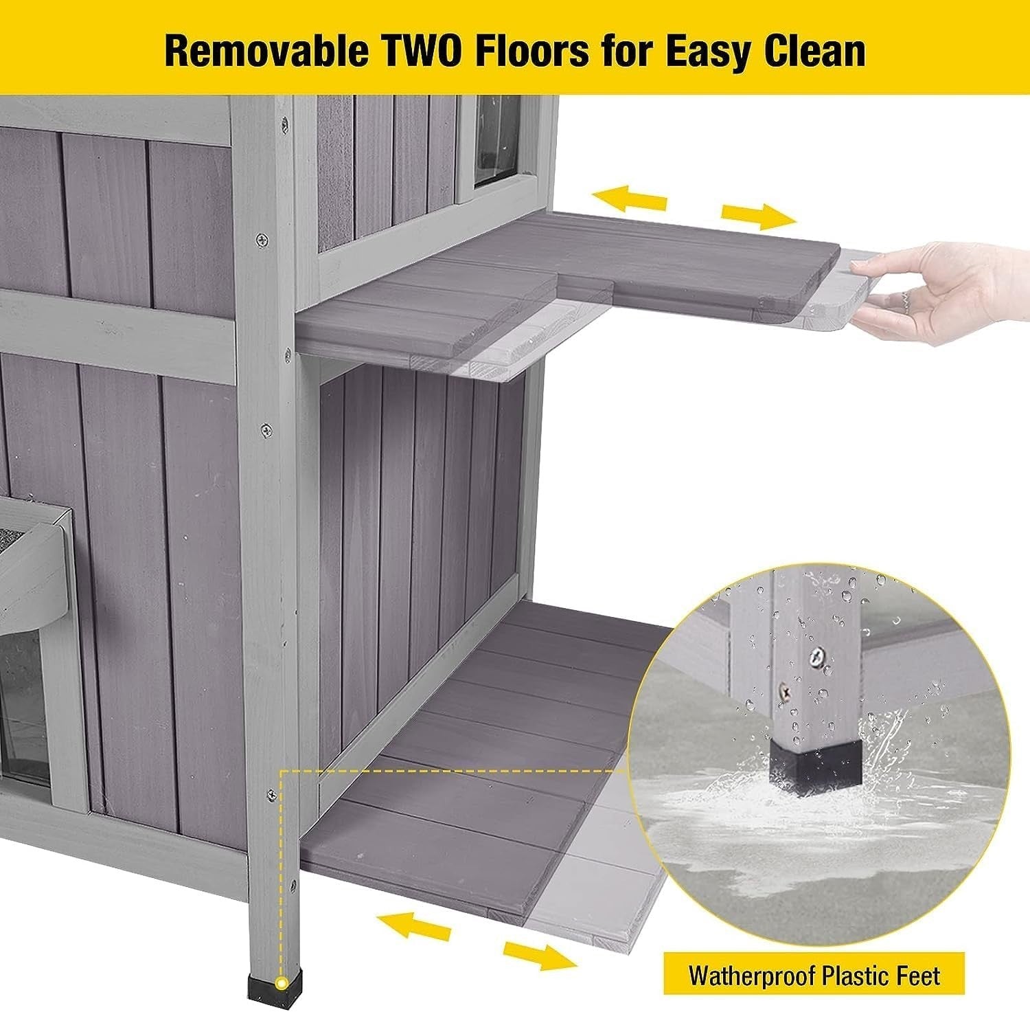 Insulated 2-Level Wooden Pet House Outdoor Indoor Cozy Warm 75x75x85cm