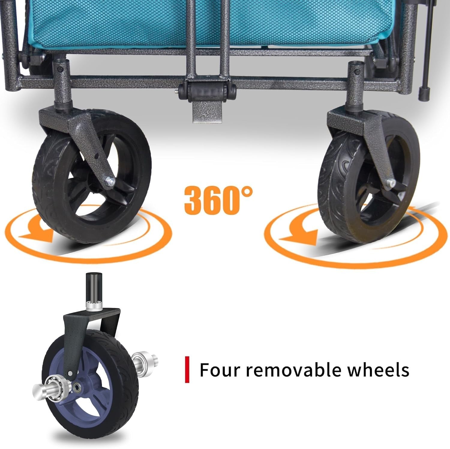 Folding Wagon Trolley Turquoise 120kg Load w/ Canopy 2 Seats Brake Large Storage