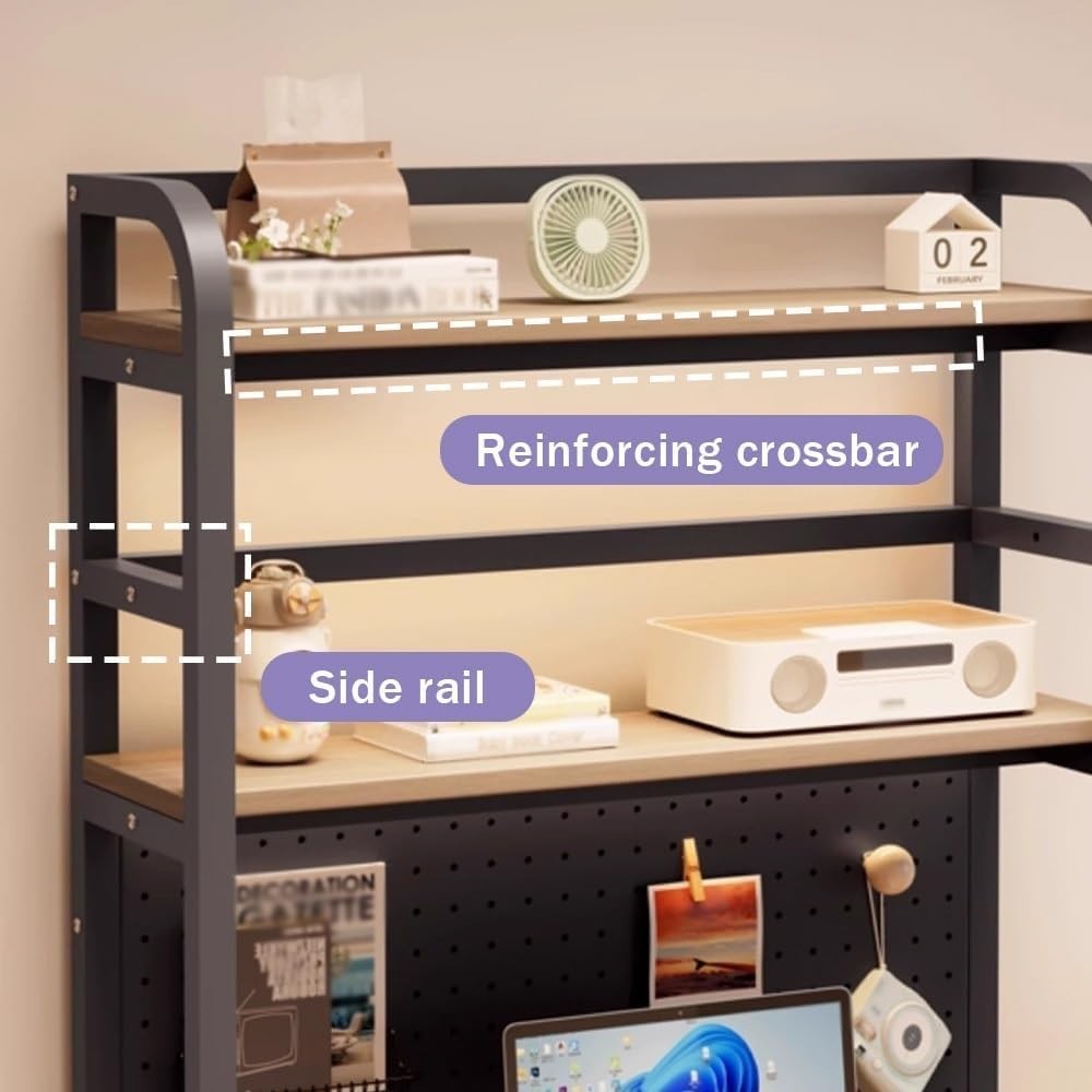 80cm Black Desktop Bookshelf 2-Tier Desk Hutch Pegboard Storage Display Shelf