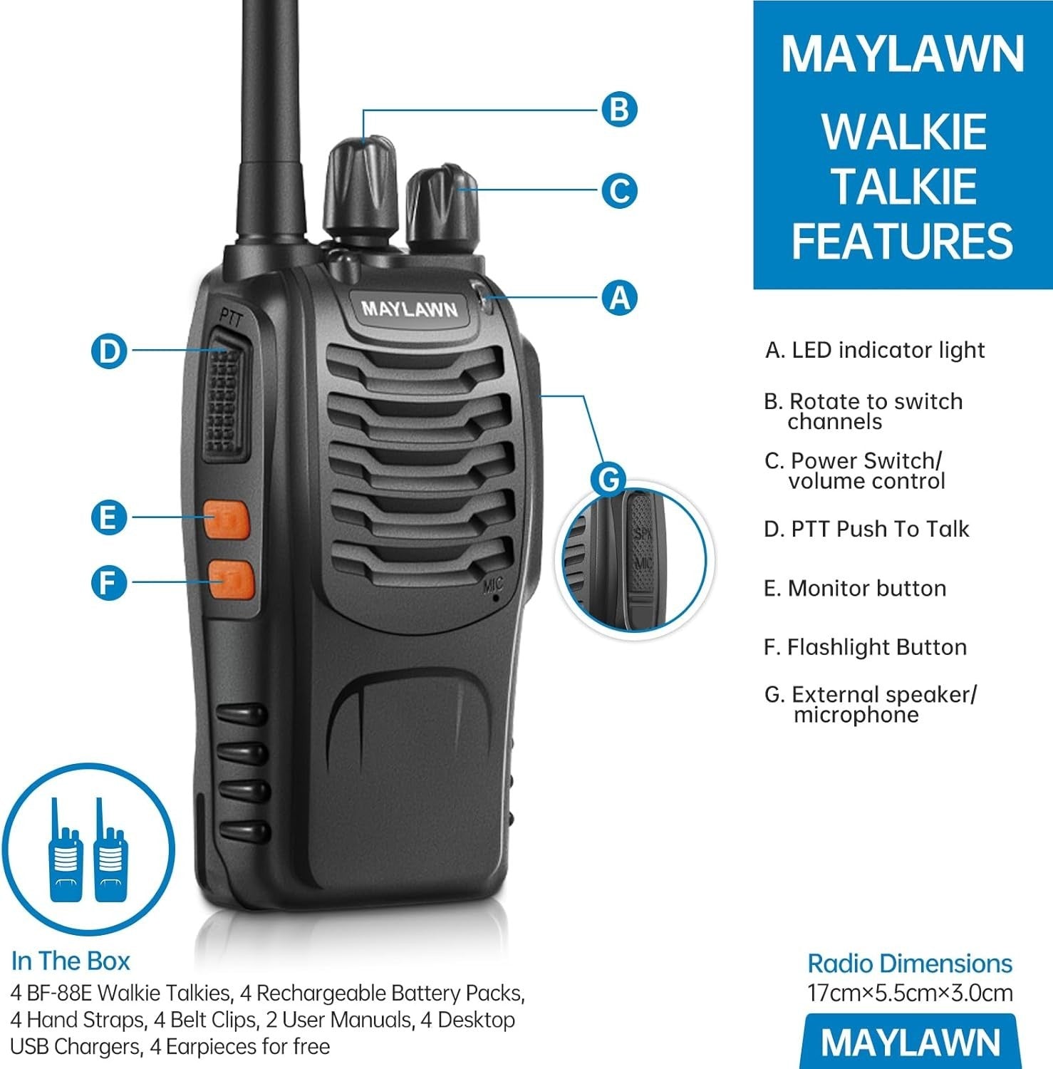 Long Range Walkie Talkies 4 Pack Rechargeable 2 Way Radios VOX PMR446