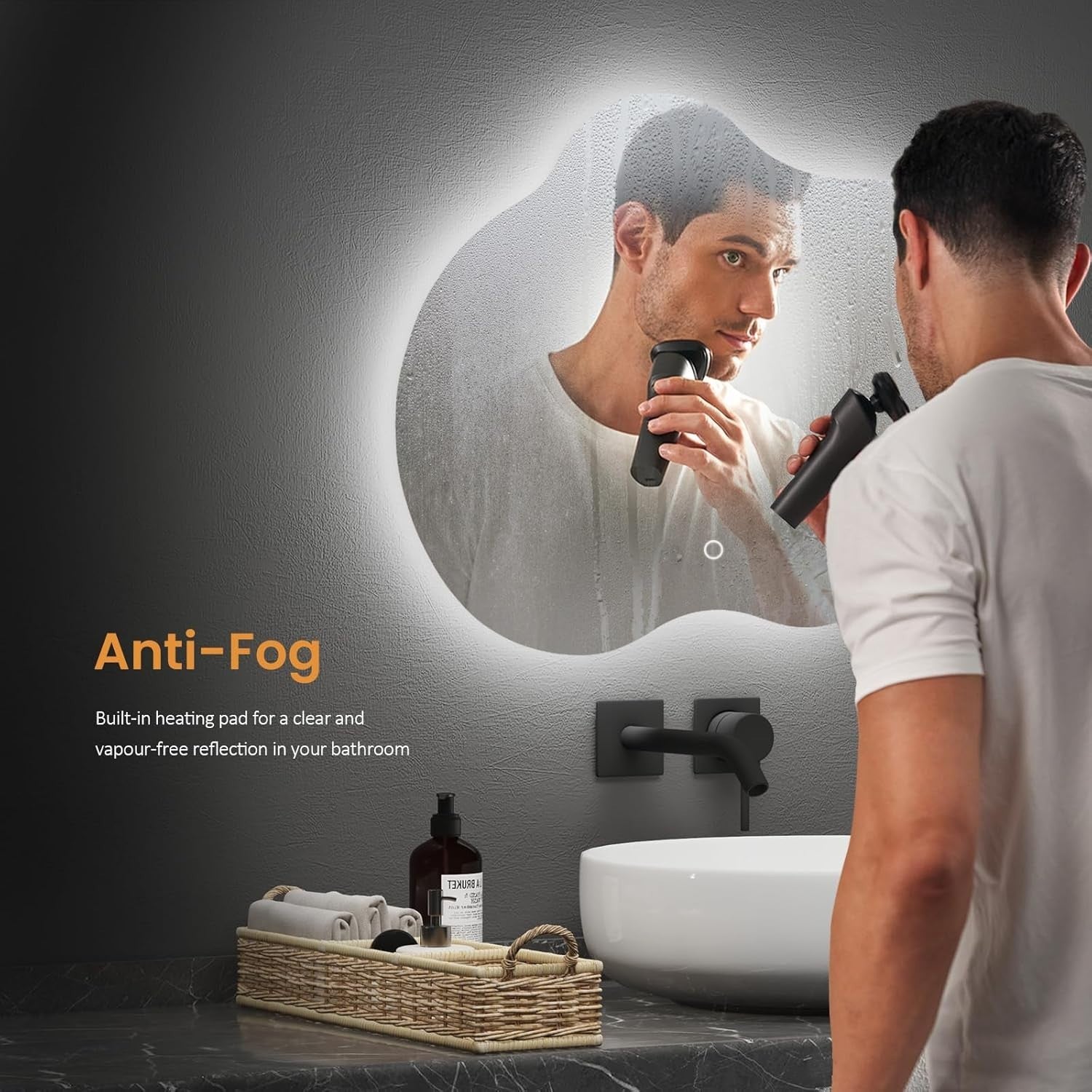 LED Bathroom Mirror 50x60cm Irregular Shape, Dimmable, Memory & Color Modes