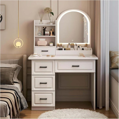 Modern Vanity Makeup Dressing Table Desk & Stool Set Minimalist Storage Drawer