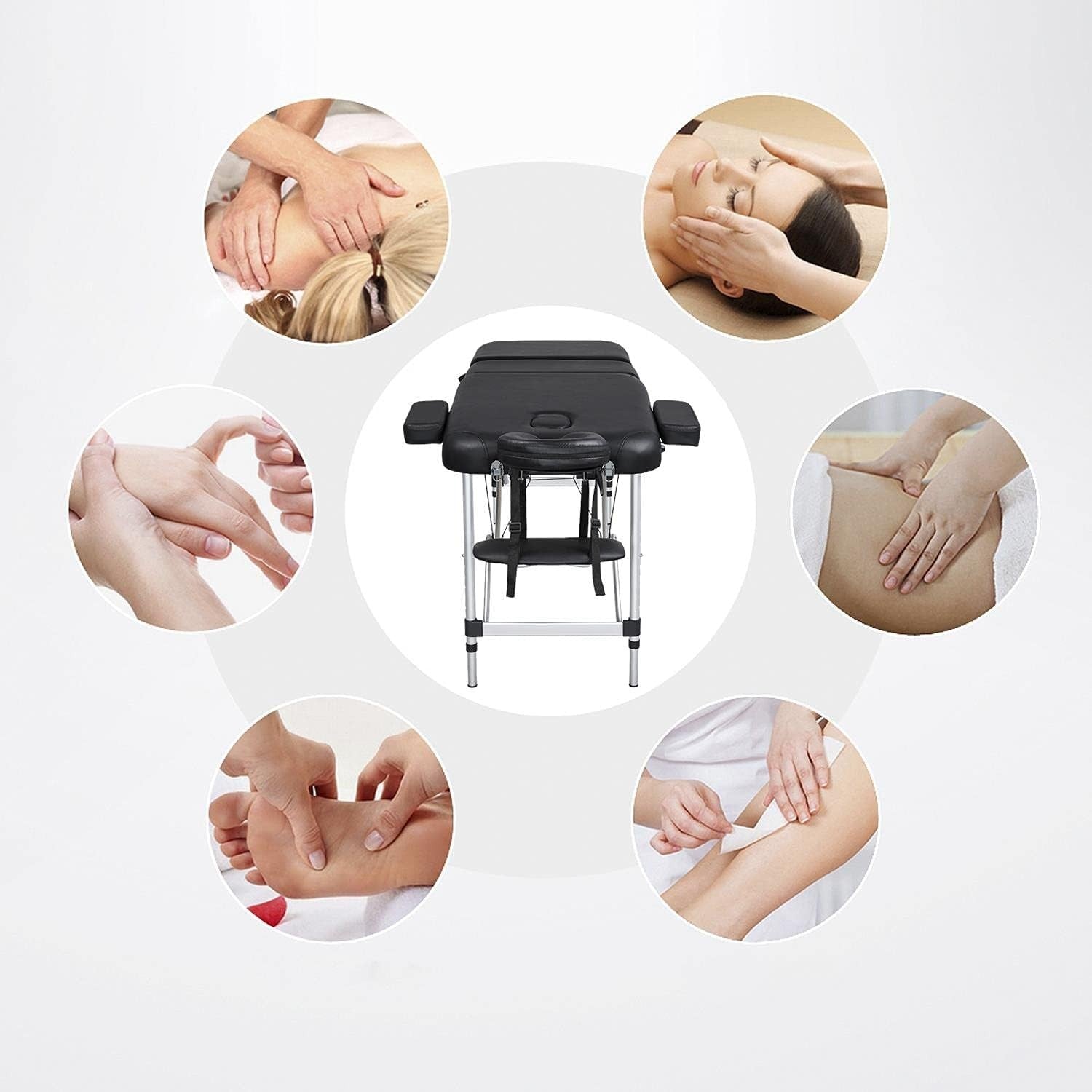 Foldable Portable Massage Bed 3 Section Lash Beauty Table Adjustable 60cm Wide